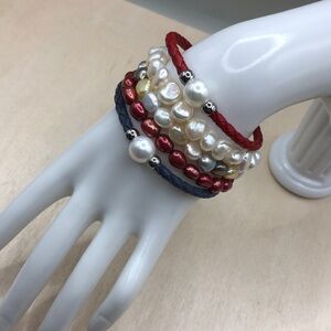 Curated bundle freshwater pearls bracelets layered layer look, boho-small wrist